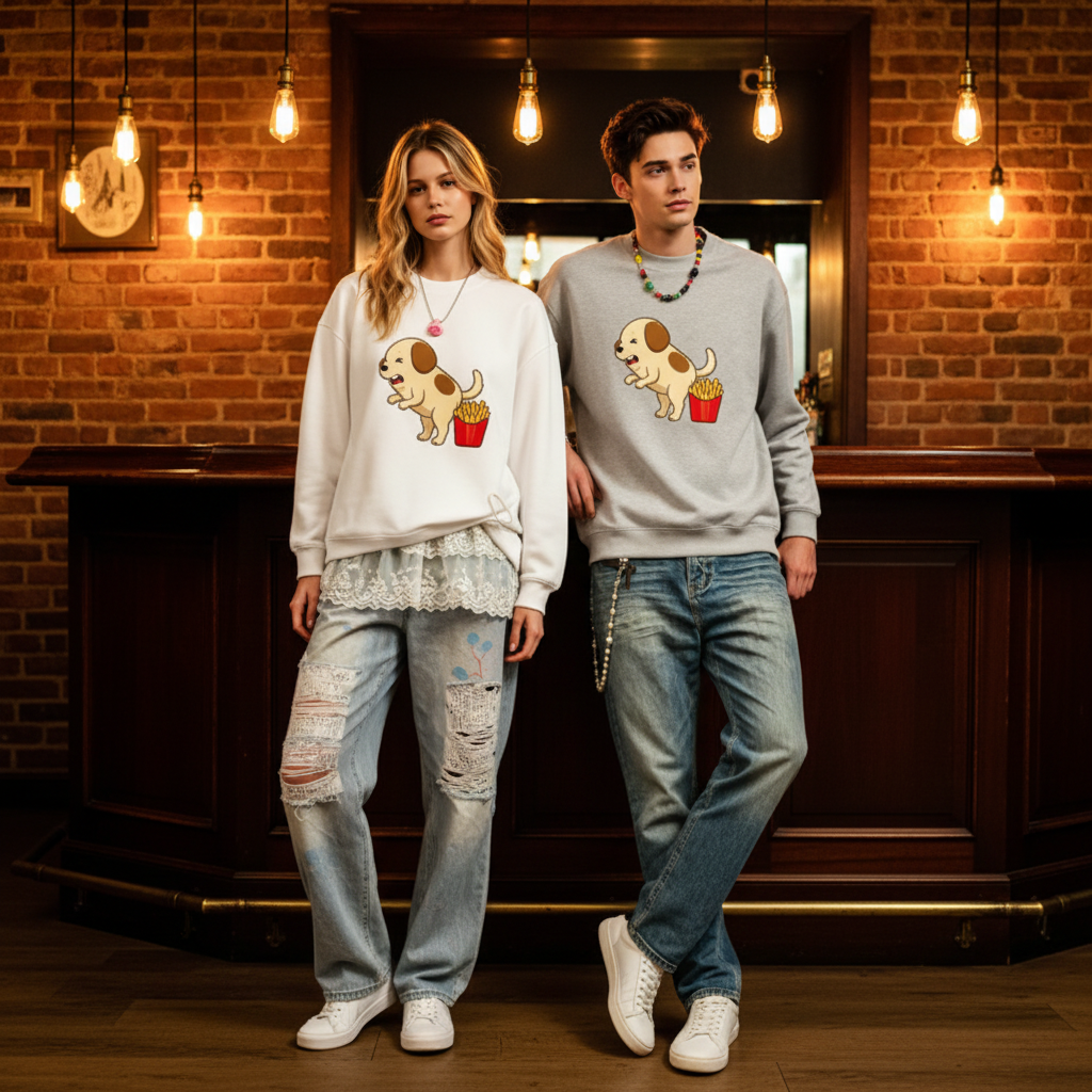 Excited Puppy French Fries Funny Crewneck C1122