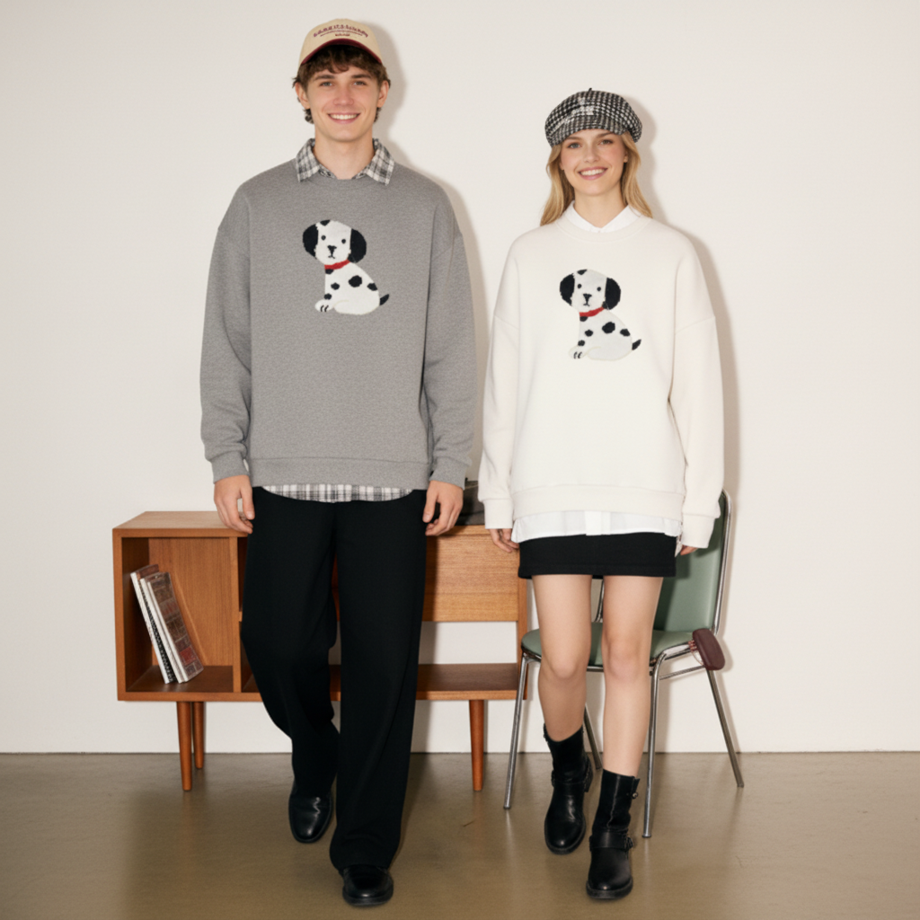 Dalmatian Puppy Red Collar Pixel Graphic Crewneck C1066