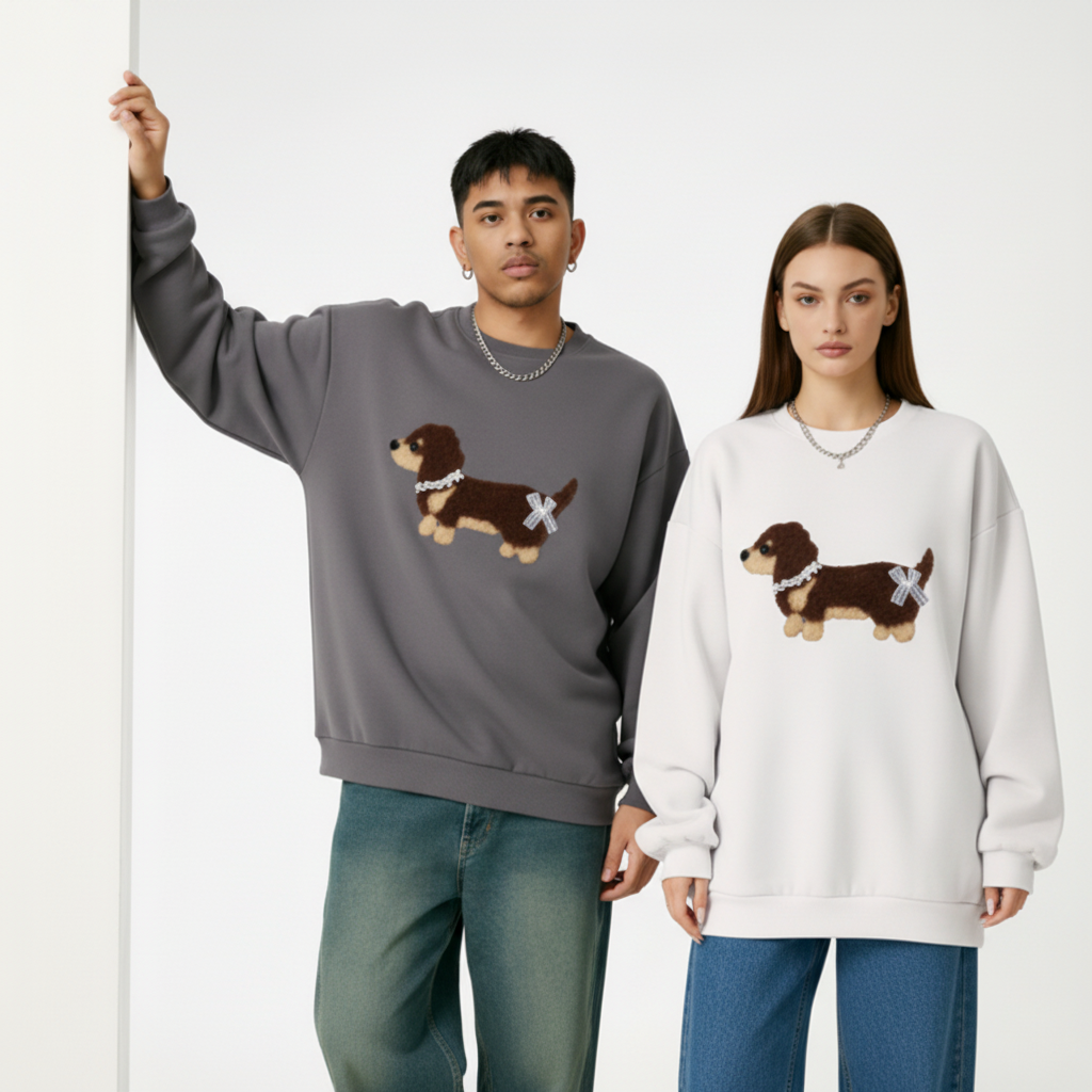 Cute Brown Dachshund Bow Tie Pet Crewneck C1067