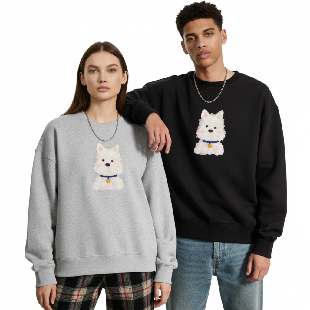 Cute White Westie Blue Collar Pet Crewneck C1069