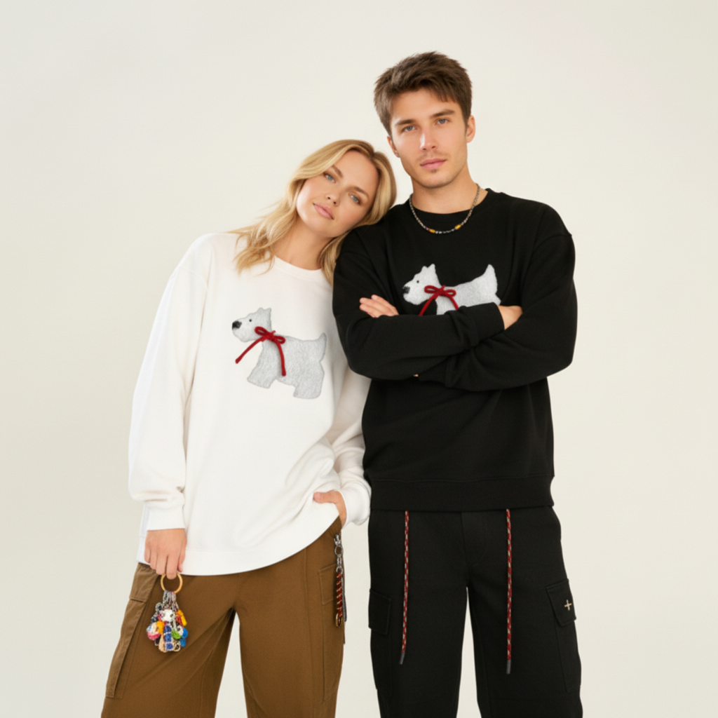 Scottish Terrier Red Bow Side Profile Crewneck C1076
