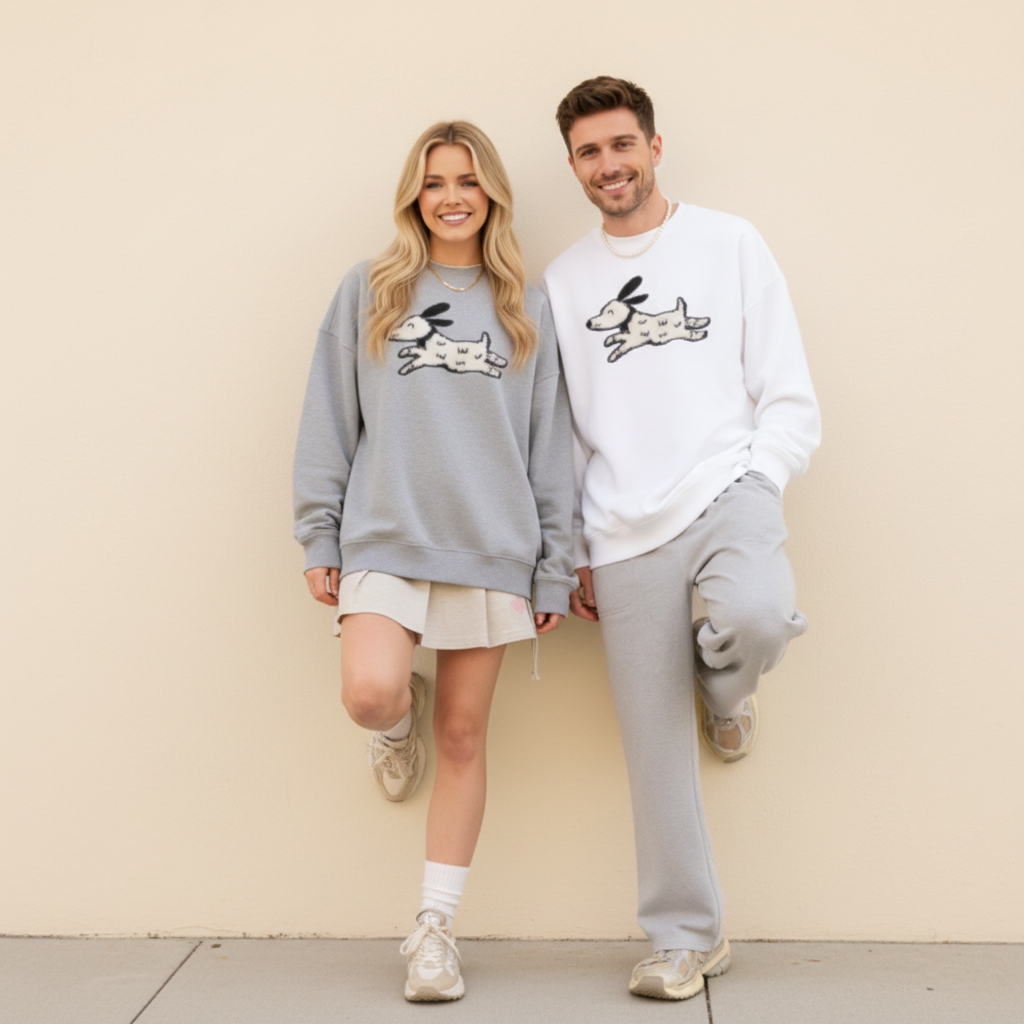 Cute White Running Dog Pet Crewneck C1077