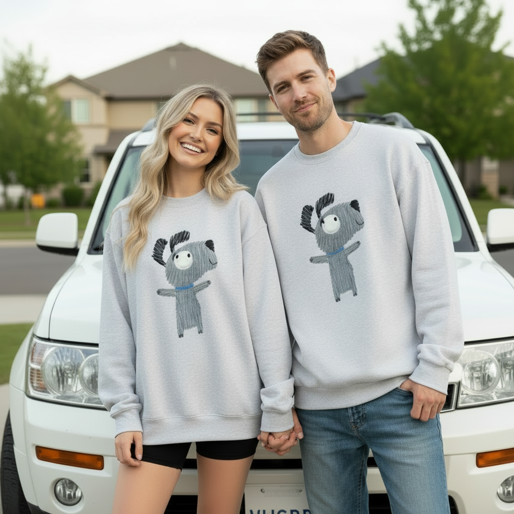 Cute Messy Hair Dog Pet Lover Crewneck C1017