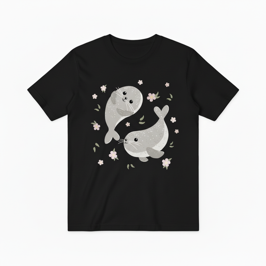 Charming Seals and Flowers Ocean Graphic T-Shirt T6013