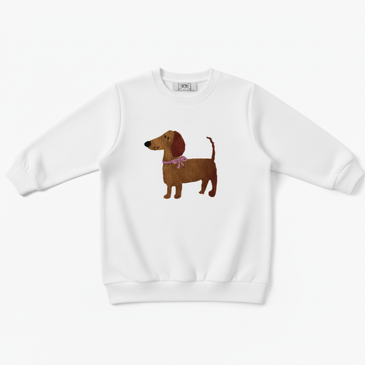 Adorable Wiener Dog Pink Ribbon Pet Crewneck C1050