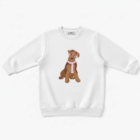 Airedale Terrier Pink Glasses Scarf Graphic Crewneck C1071