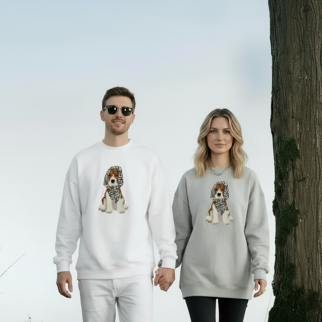 Cute Beagle with Leopard Scarf Graphic Crewneck C1019