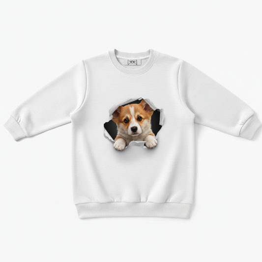 Cute Corgi Puppy Torn Hole 3D Crewneck C1095