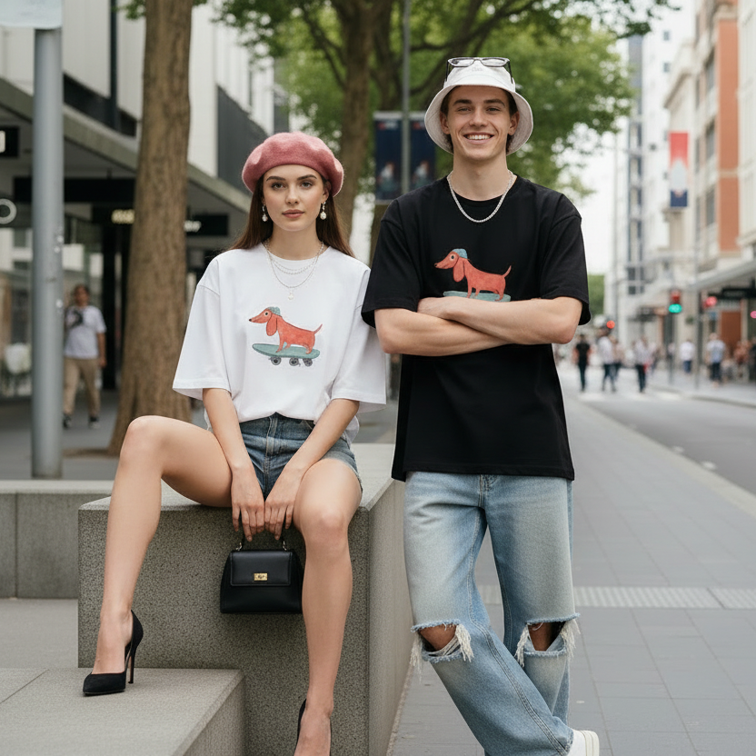 Skateboarding Dachshund Graphic Tee Funny Dog Lover Gift T7045