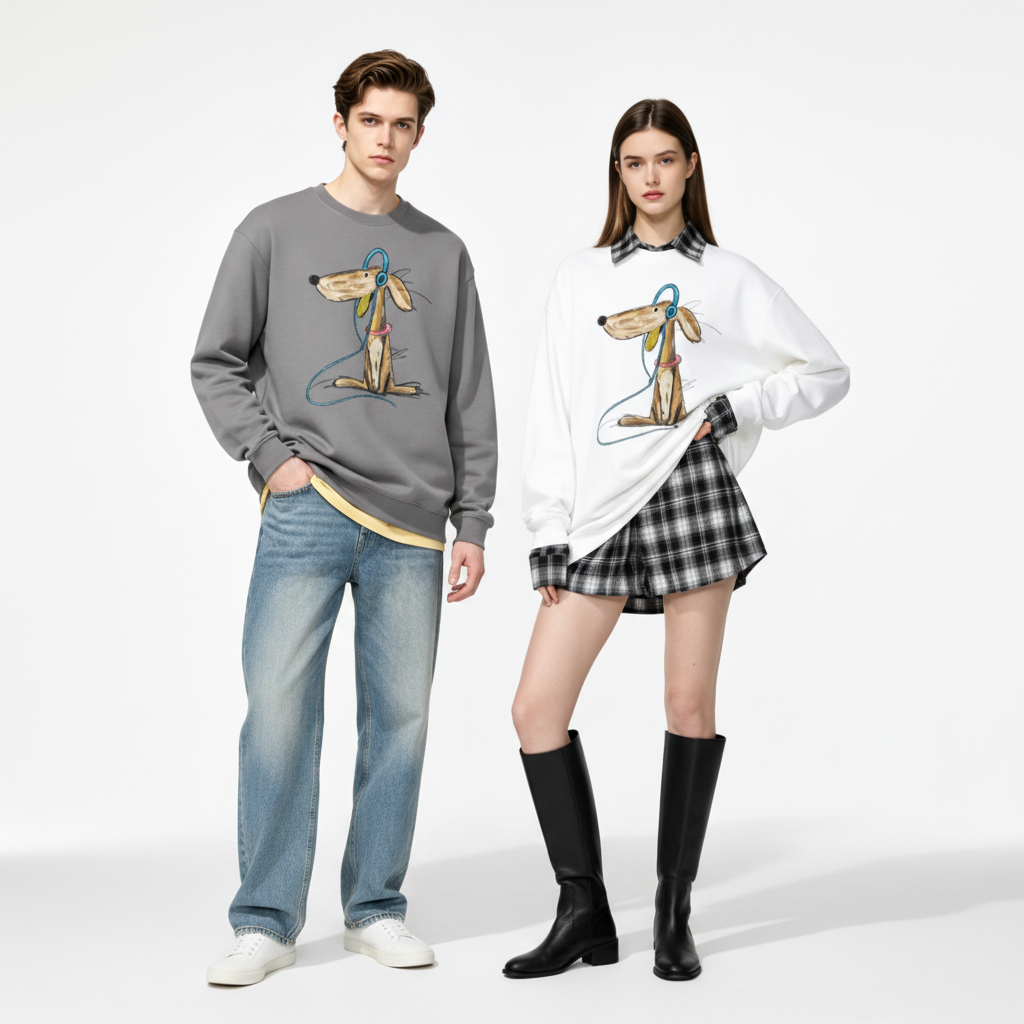 Greyhound Headphones Chalk Sketch Art Crewneck C1138