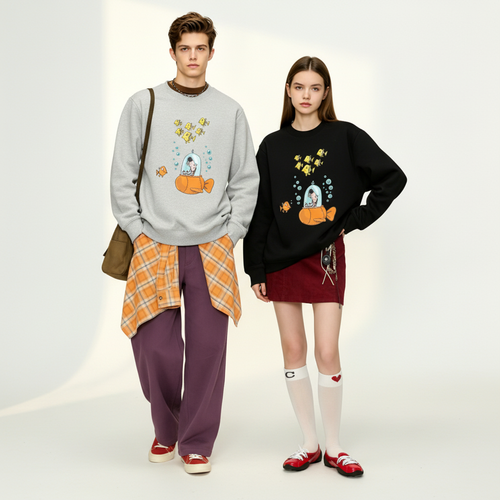 Dog Submarine Fish Adventure Cartoon Crewneck C1142