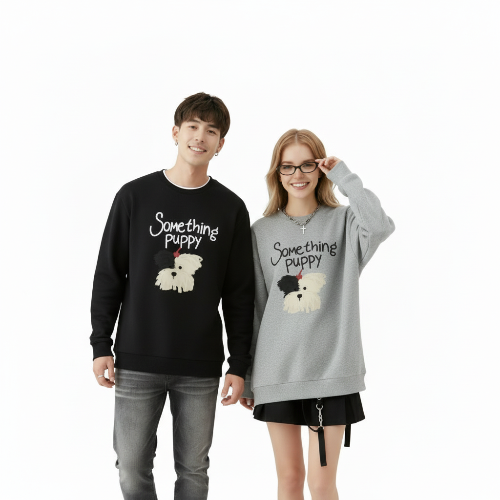 Something Puppy White Dog Graphic Crewneck C1037