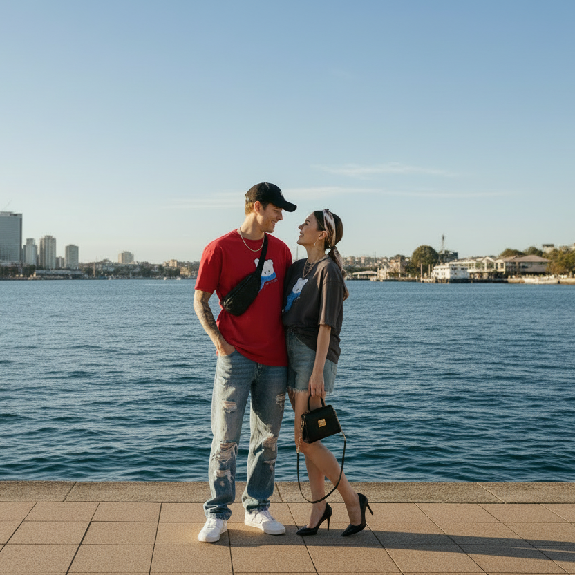 红色男款+深灰女款 海滨长廊