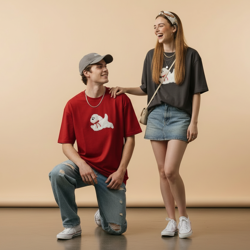 红色男款+深灰女款 米色棚拍
