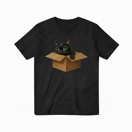 Black Cat in Box Black T-shirt