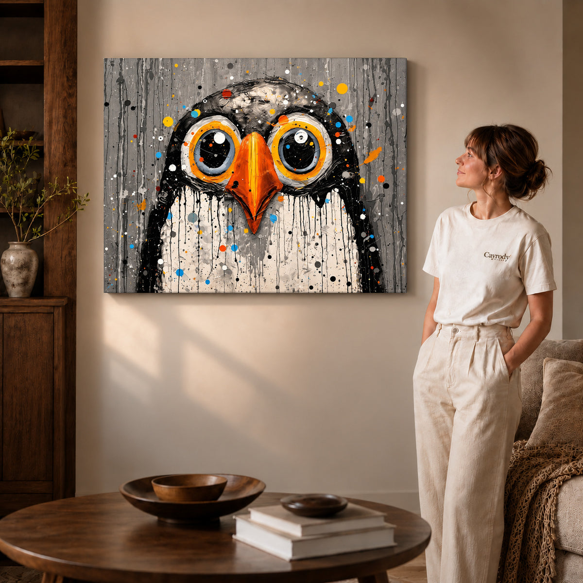 Wide Eyed Owl canvas art shown in the gallery-wrapped option with natural side shading and warm surroundings.
