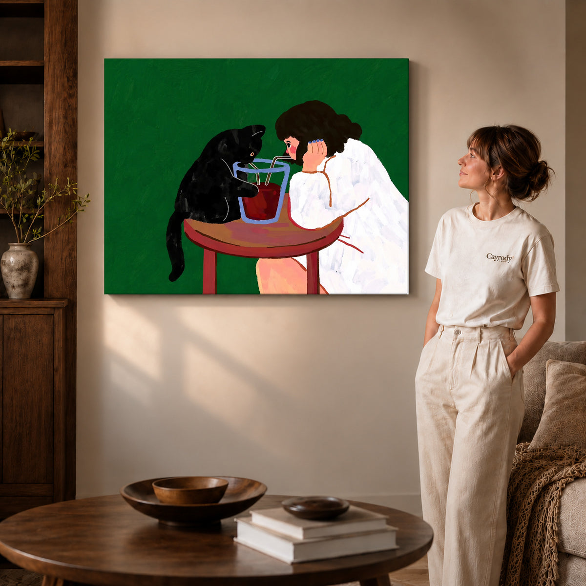 shared sip companions canvas art shown in the gallery-wrapped option with natural side shading and warm surroundings.