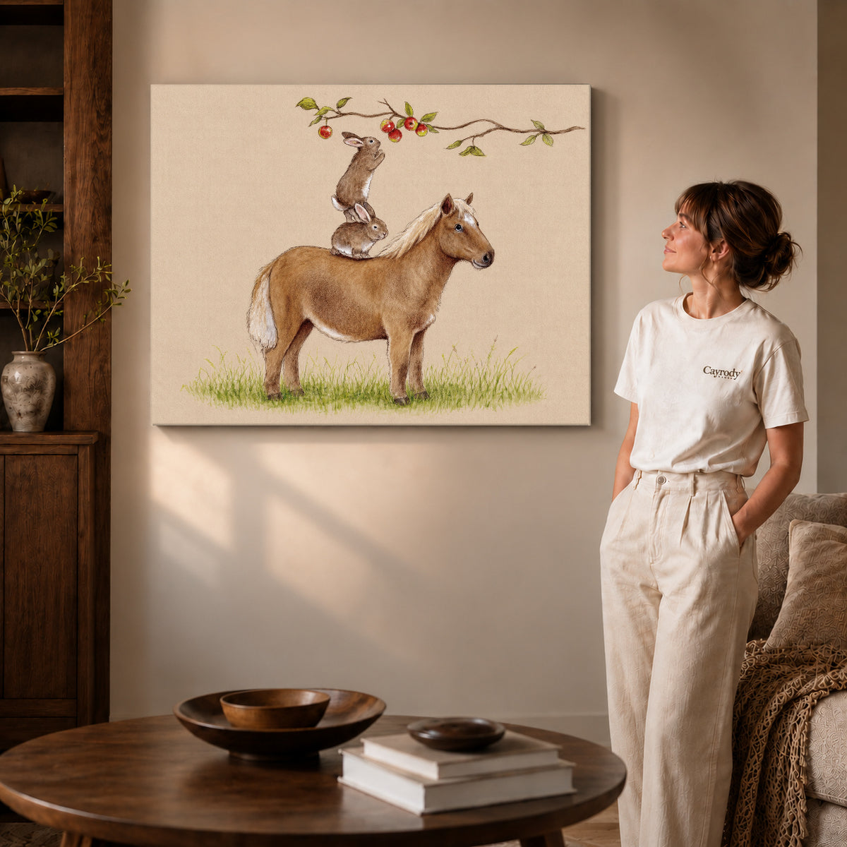 orchard animal team canvas art shown in the gallery-wrapped option with natural side shading and warm surroundings.