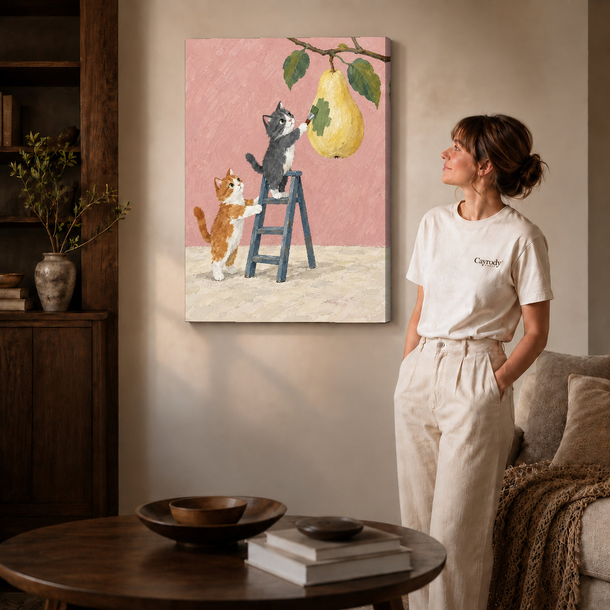 little pear painters canvas art shown in the gallery-wrapped option with visible depth and warm surroundings.
