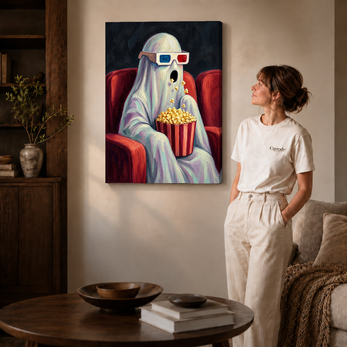 Gallery wrapped cinema ghost surprise artwork scene assigned to all six unframed wrapped canvas sizes.
