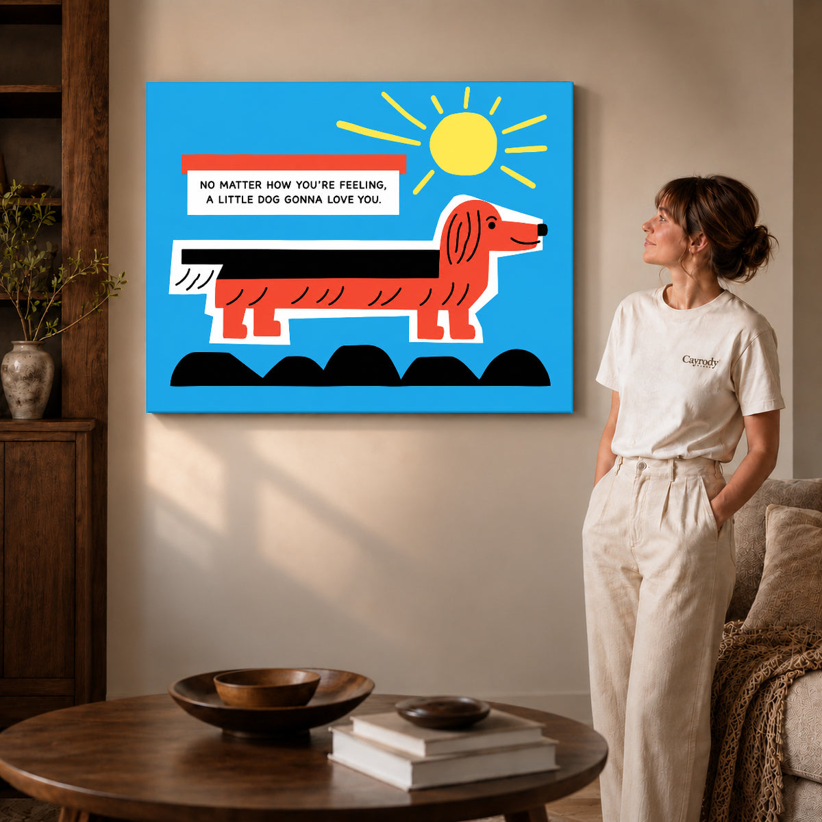 Gallery wrapped little dog love artwork scene assigned to all six unframed wrapped canvas sizes.