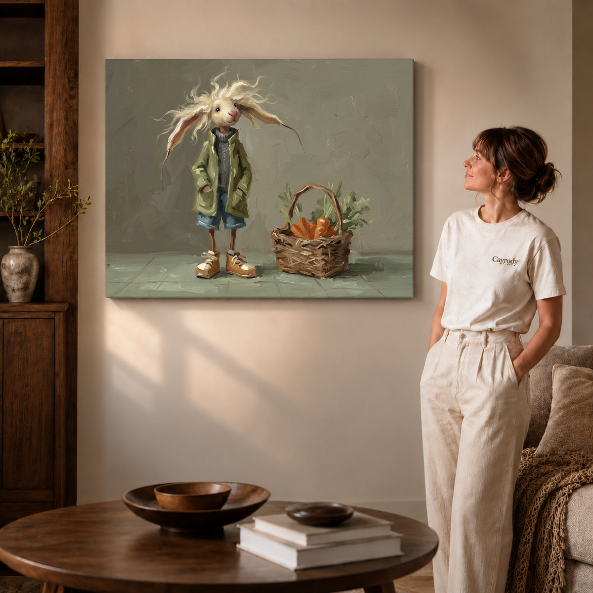 Gallery wrapped windswept rabbit companion artwork scene assigned to all six unframed wrapped canvas sizes.