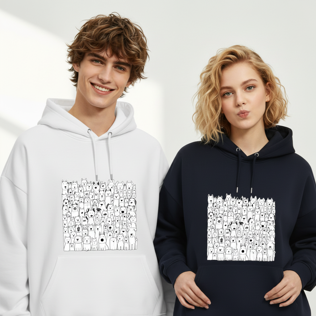 All the Dogs Minimalist Doodle Crowd Graphic Hoodie H1132