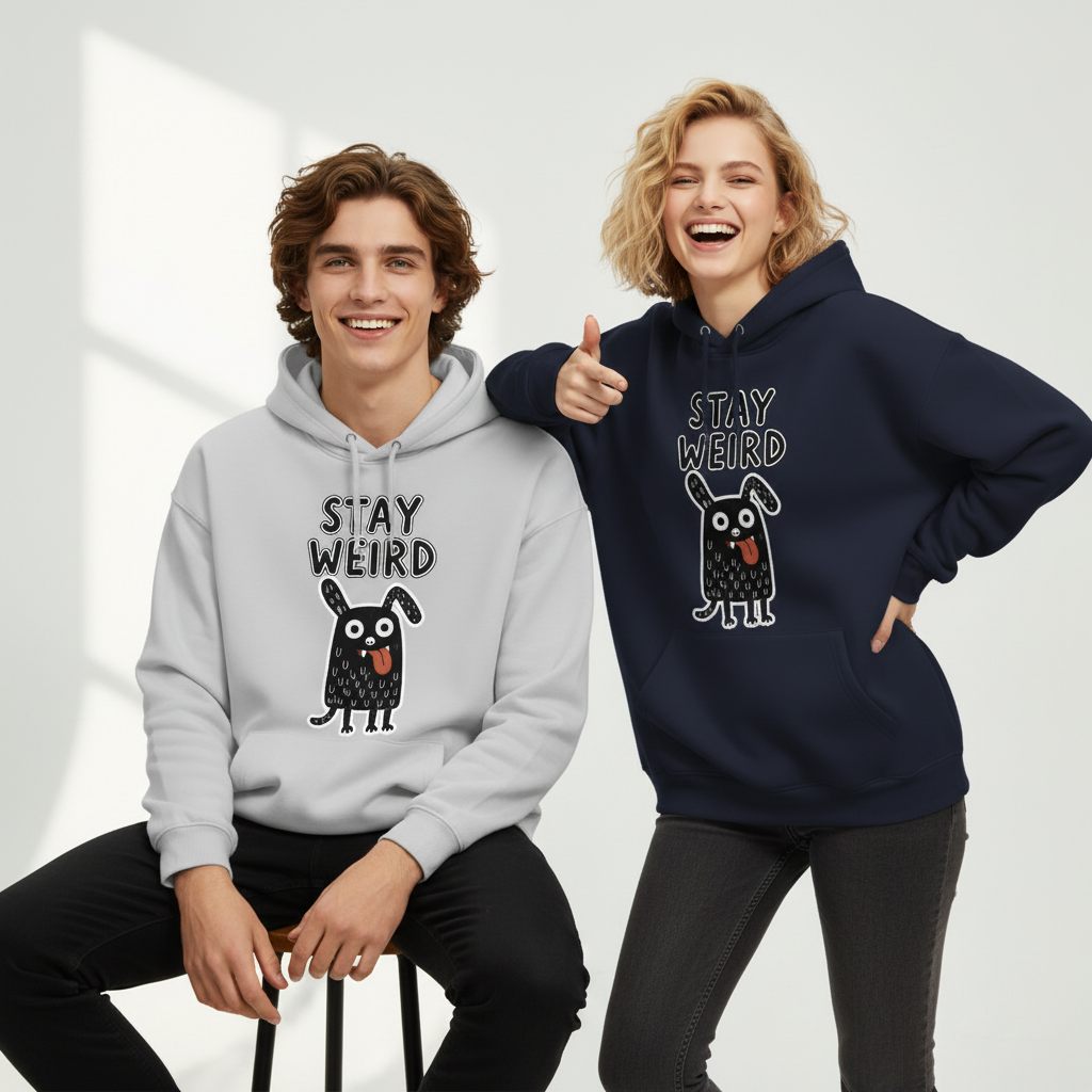 "Stay Weird" Funny Monster Dog Quirky Graphic Hoodie H1145