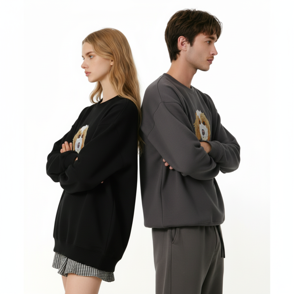 Cute Doodle Dog Face Graphic Crewneck C1031