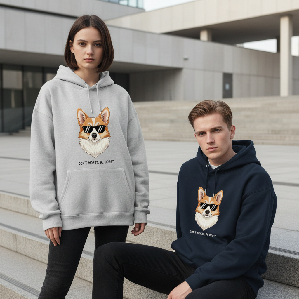Don't Worry Be Doggy Funny Corgi Sunglasses Hoodie H1094