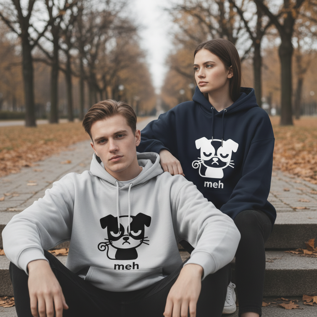 Meh Grumpy Dog Cat Whiskers Funny Hoodie H1079