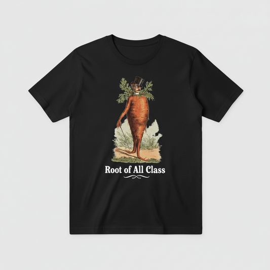 Root of All Class Black T-Shirt White Background