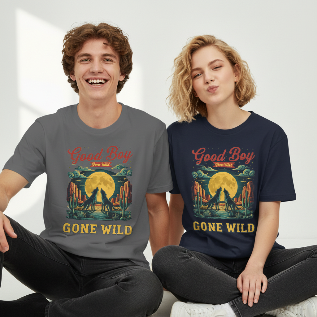 "Good Boy Gone Wild" Howling Wolfdog Retro Graphic Tee T7124