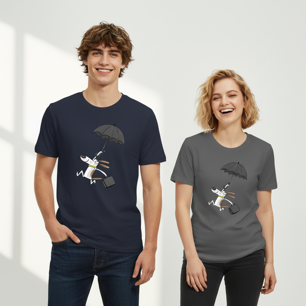 Flying Umbrella Dog Cute Minimalist Graphic Tee T7114