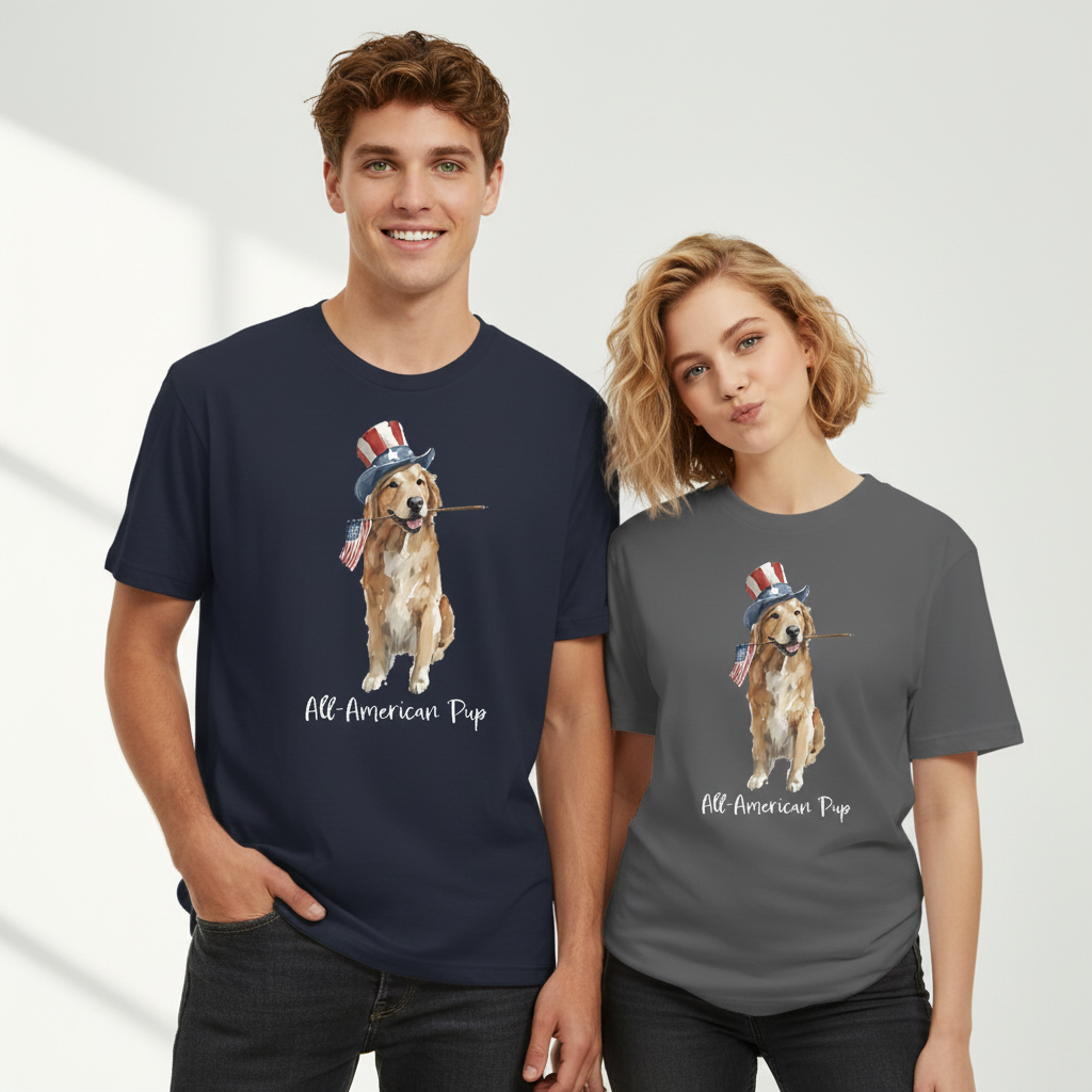 "All-American Pup" Patriotic Golden Retriever Tee T7120