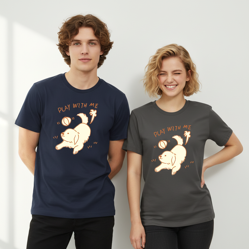 "Play With Me" Cute Golden Puppy Doodle Graphic Tee T7107