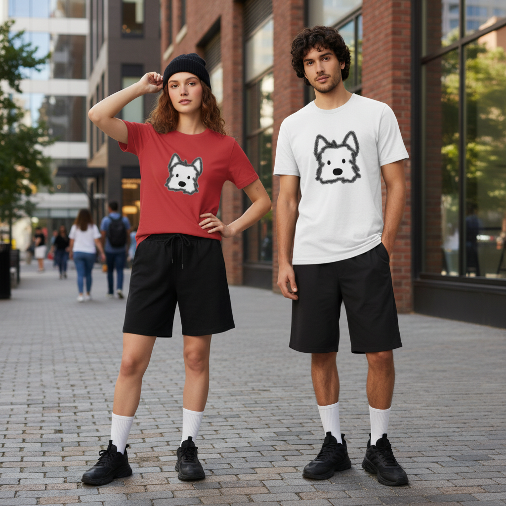 Fluffy Dog Graphic Tee | Minimalist Cute Animal T-Shirt T7005
