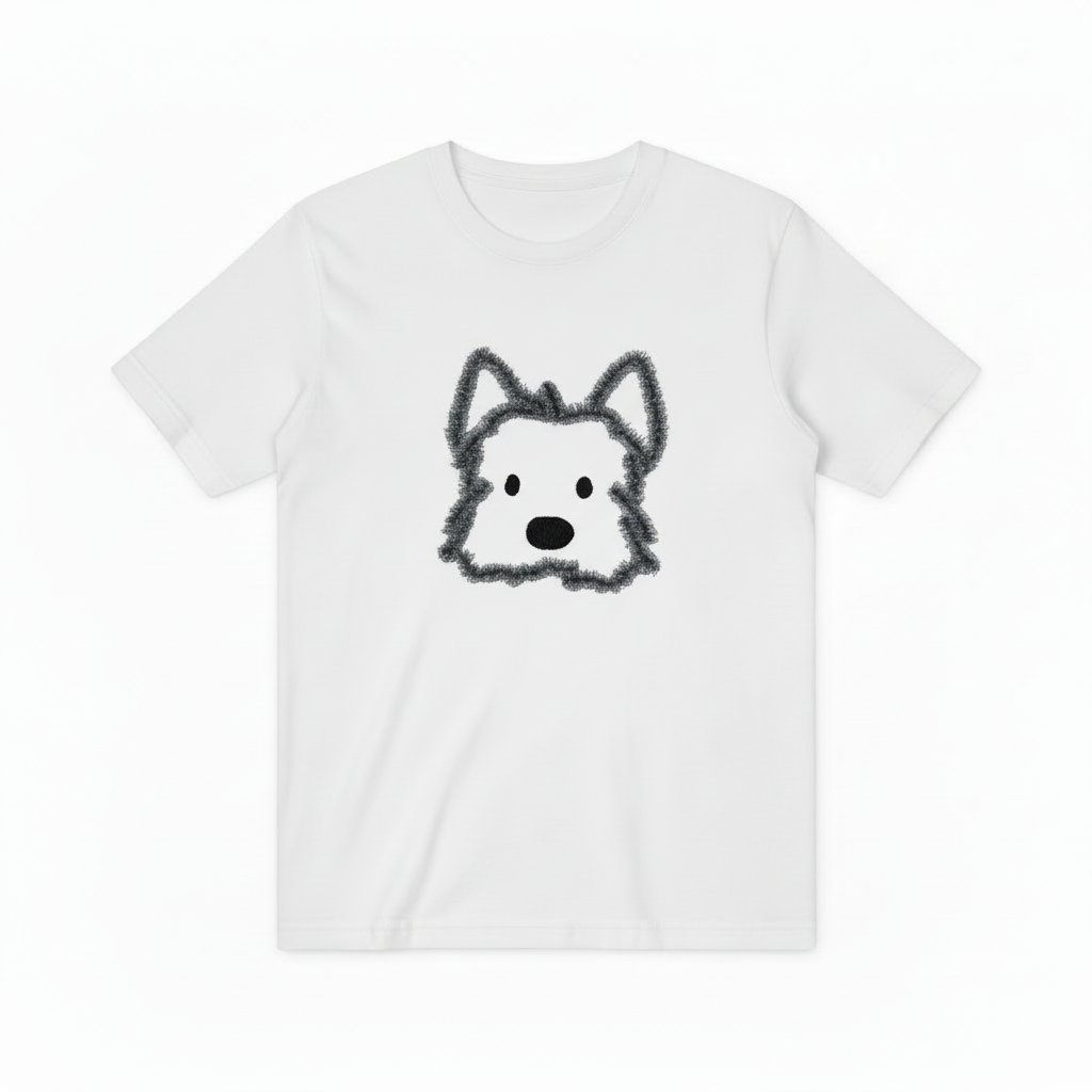 Fluffy Dog Graphic Tee | Minimalist Cute Animal T-Shirt T7005