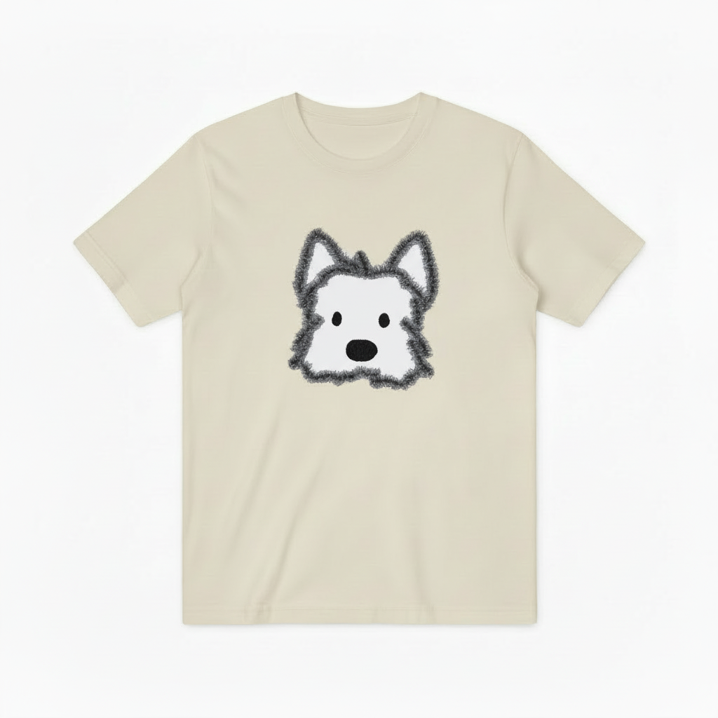 Fluffy Dog Graphic Tee | Minimalist Cute Animal T-Shirt T7005