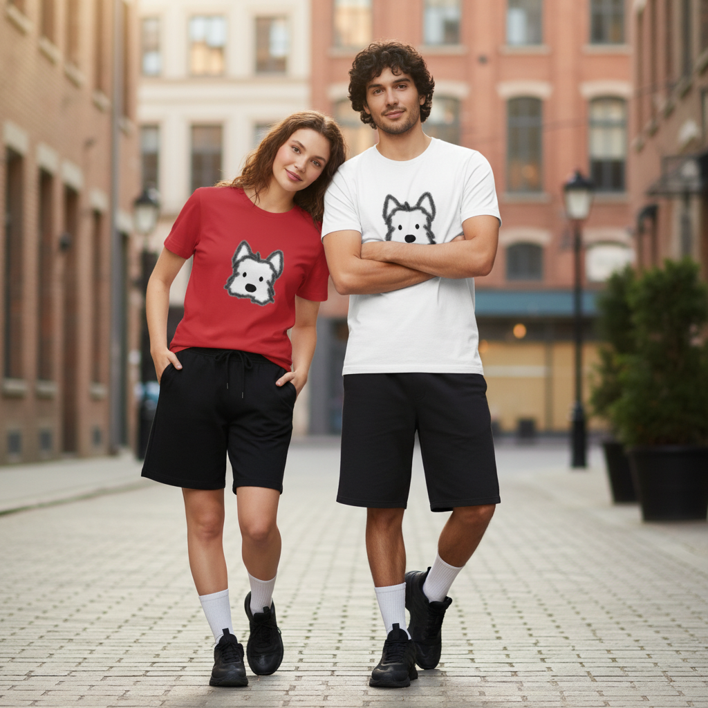 Fluffy Dog Graphic Tee | Minimalist Cute Animal T-Shirt T7005