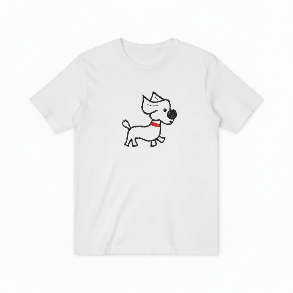Embroidered Dog Graphic Tee Minimalist Animal Lover Gift T7013