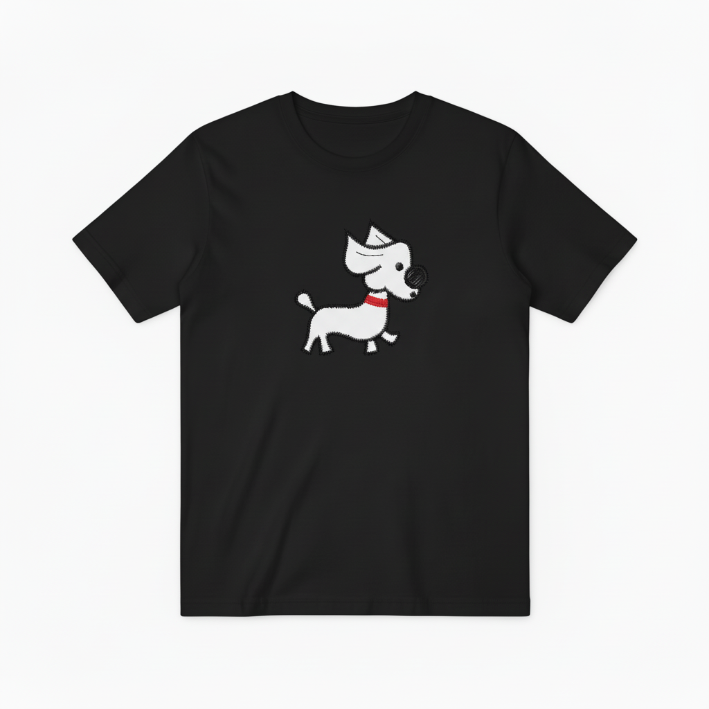 Embroidered Dog Graphic Tee Minimalist Animal Lover Gift T7013