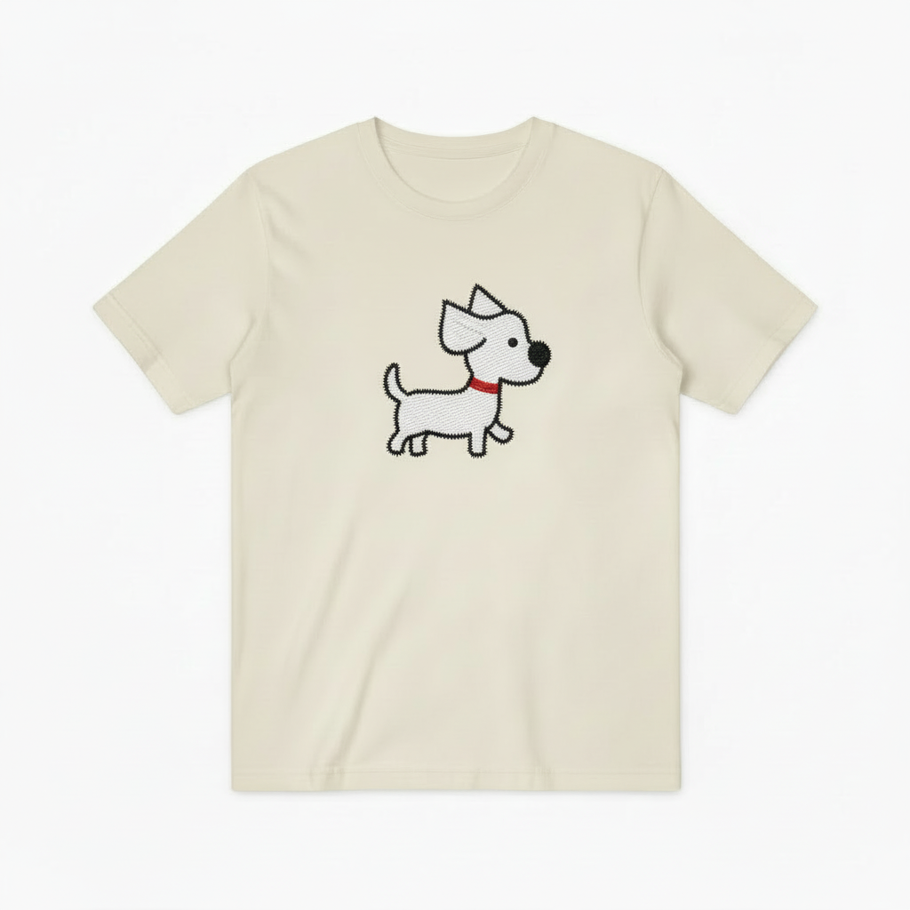 Embroidered Dog Graphic Tee Minimalist Animal Lover Gift T7013