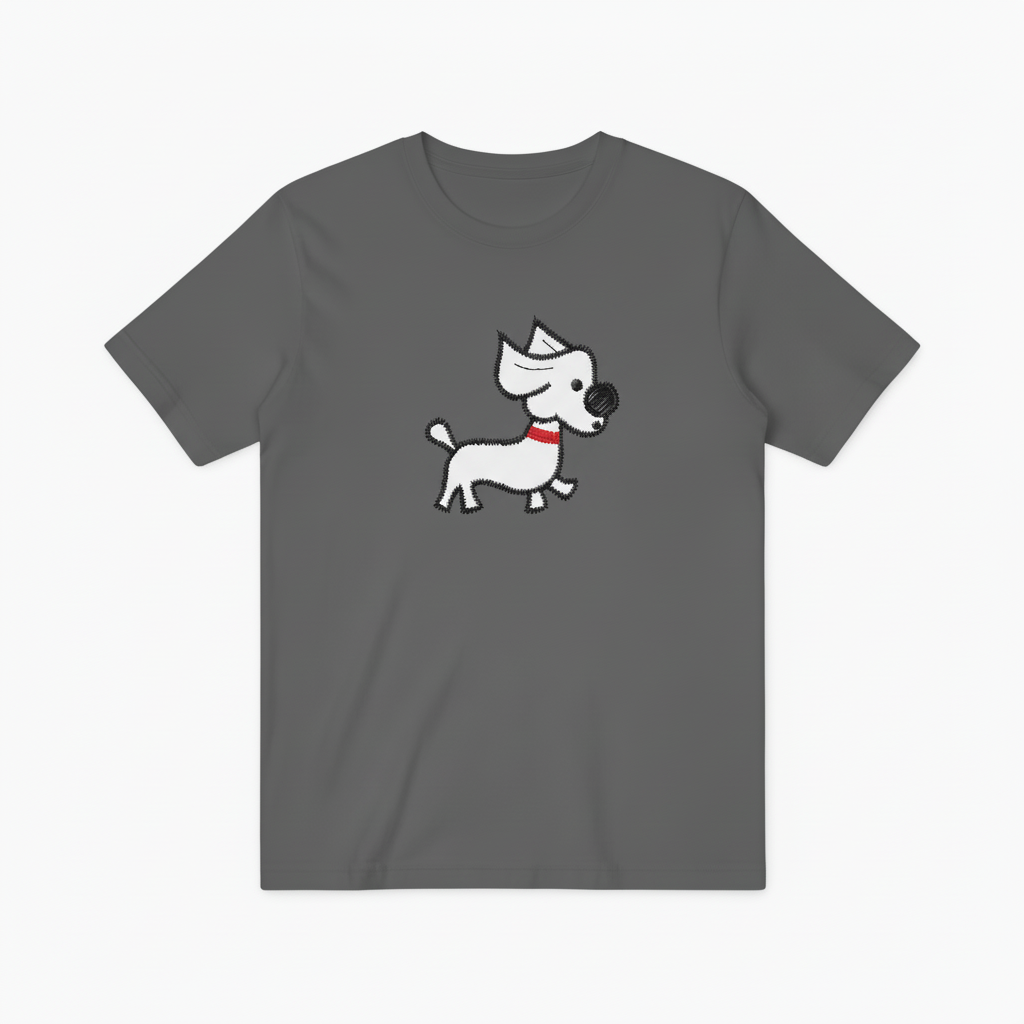 Embroidered Dog Graphic Tee Minimalist Animal Lover Gift T7013