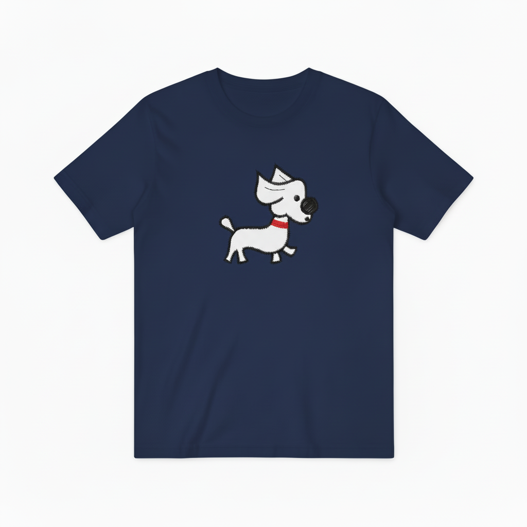 Embroidered Dog Graphic Tee Minimalist Animal Lover Gift T7013