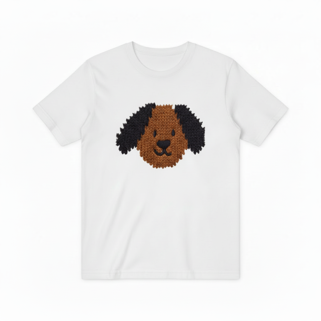 Knit Dog Face Graphic Tee Cute Animal Lover Gift T7040