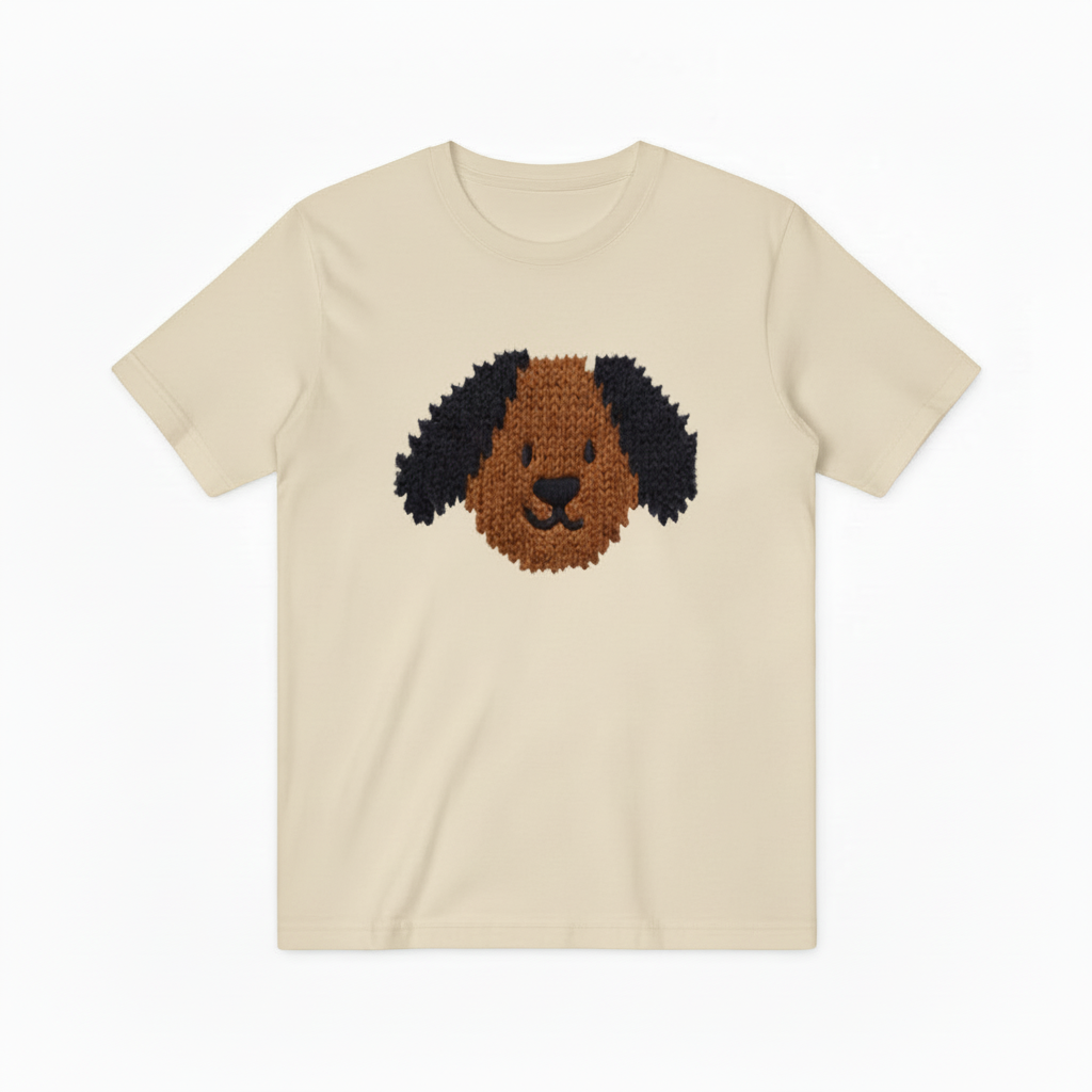 Knit Dog Face Graphic Tee Cute Animal Lover Gift T7040