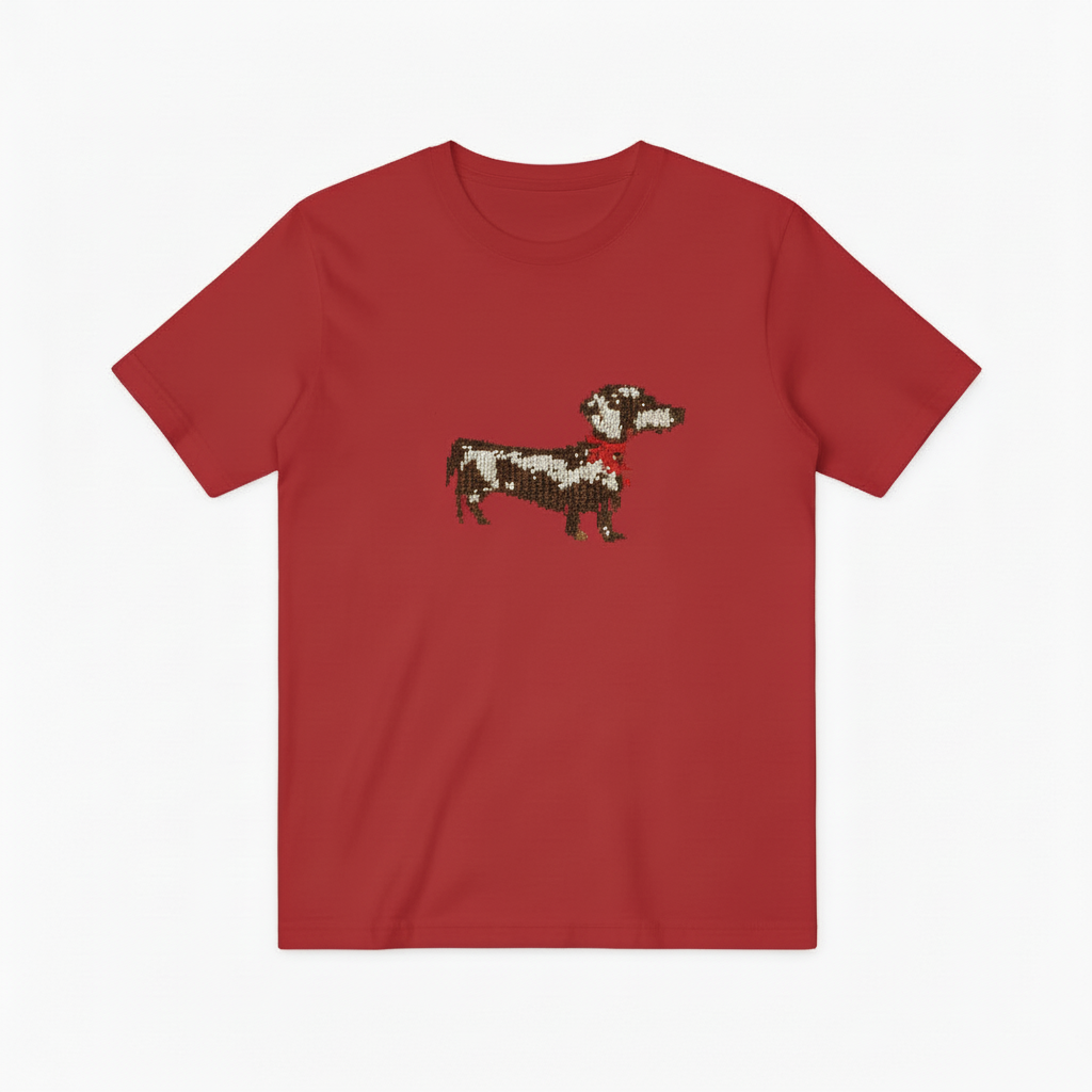 Dachshund Red Scarf Pixel Graphic Tee T7078