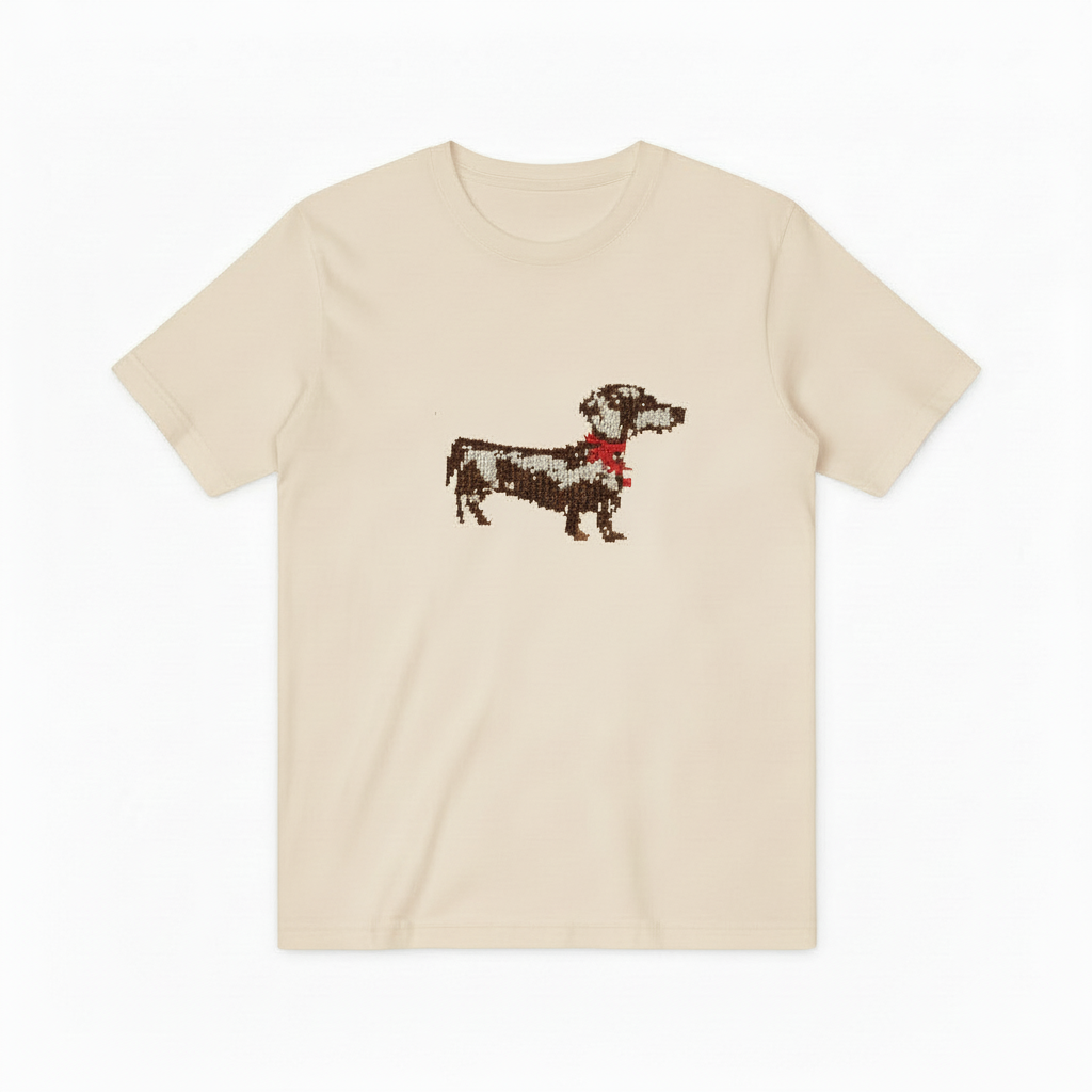 Dachshund Red Scarf Pixel Graphic Tee T7078