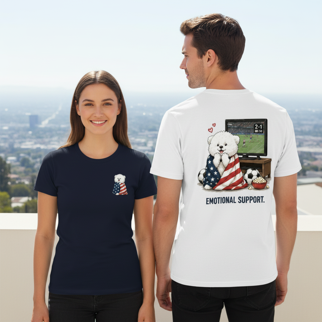 Emotional Support Fluffy Dog Soccer Fan Graphic Tee